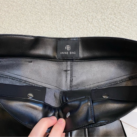 NEW Anine Bing Sonya Pant Black Faux Leather Slim Straight Fit Leg Trouser size - Picture 8 of 16